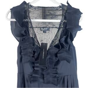 Vintage 90s Y2K Lace Tulle Mini Cocktail Dress Ruffle Frock LBD Going Out Size 4